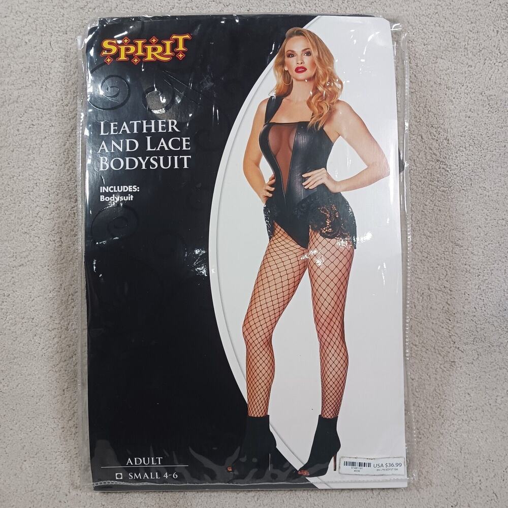 Leather and Lace Black Bodysuit by Spirt Halloween Costume Adult Small 4-6 New